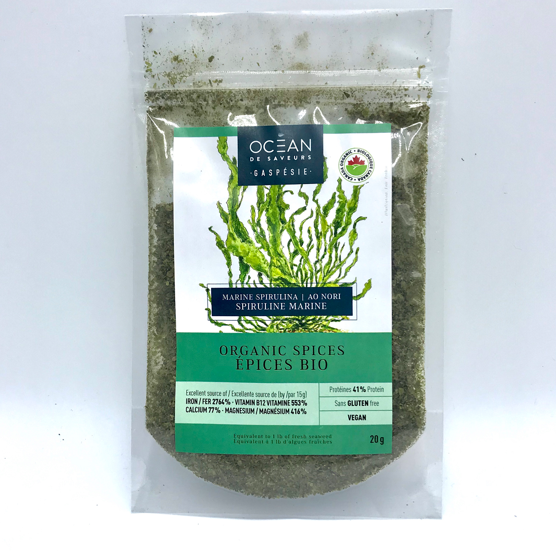 Spiruline marine (Nori verte) en flocons - Formats: 20g / 250g / 5lb / 10lb