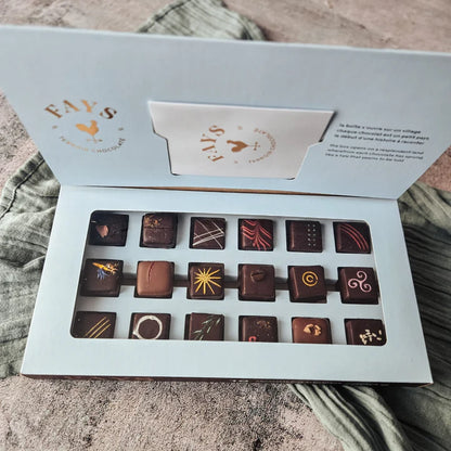 Chocolats fins du Terroir - Fays - Formats: boîte de 3 / 6 / 12 / 18 & tablette à la Kombu Royal et aux fraises